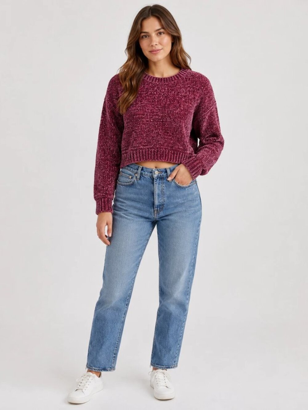 Molly Green Mauve Chenille Chunky Knit Crop Sweater S Cozy Soft Boutique Chic